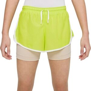 NIKE Atomic Green DRI-FIT Tempo 2-IN-1 TRAINING/RUNNING Shorts Girls - MEDIUM..